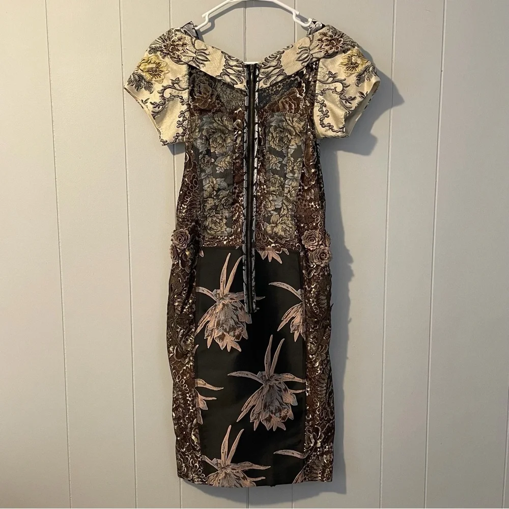 Beguile by Byron Lars Anthro “Noemi” Brocade Lace Print Sheath Dress – Size 2